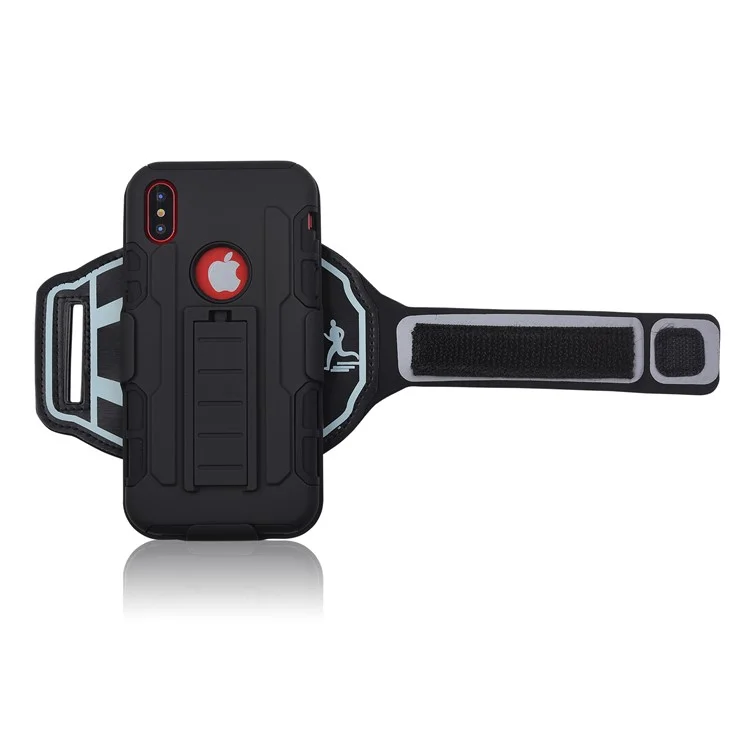 For iPhone X/10 5.8 inch Armband Case PC + TPU Hybrid Cover with Kickstand