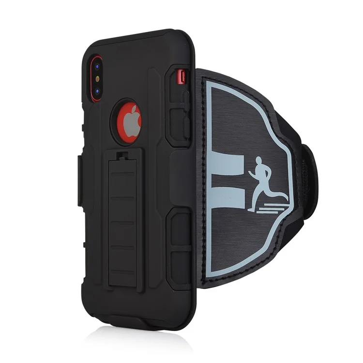 For iPhone X/10 5.8 inch Armband Case PC + TPU Hybrid Cover with Kickstand