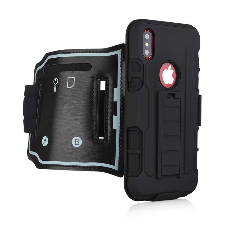 For iPhone X/10 5.8 inch Armband Case PC + TPU Hybrid Cover with Kickstand