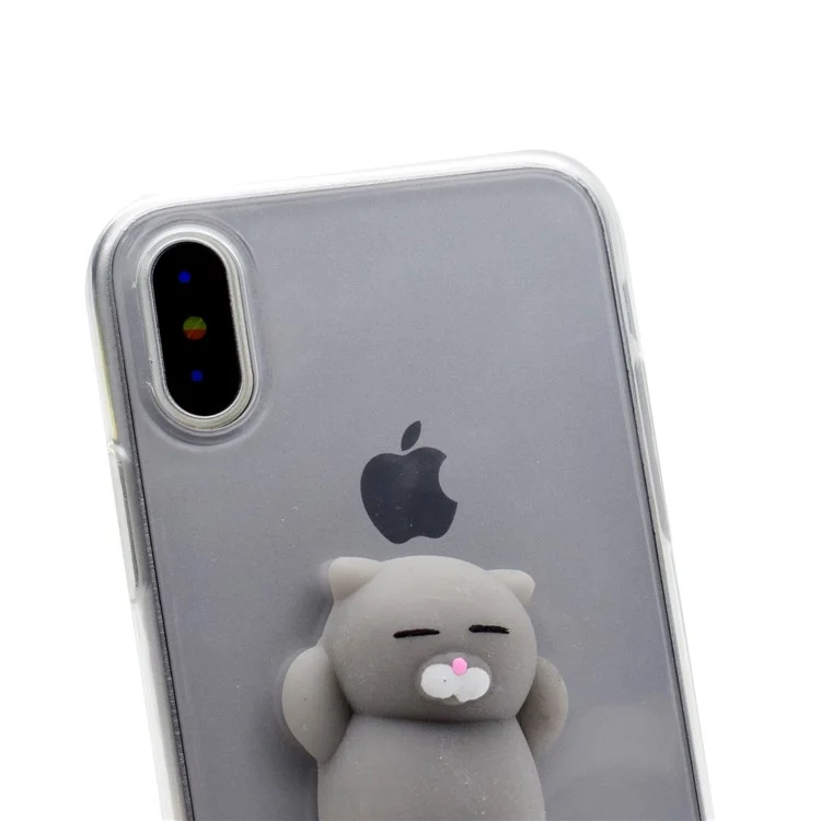 Nail Pinch Squishy 3D Silicone Cartoon Clear TPU Case for iPhone X 5.8 inch - Grey Cat