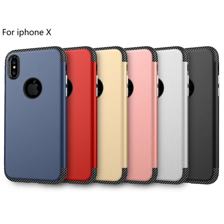 2-in-1 Carbon Fiber Texture TPU + Matte PC Hybrid Mobile Phone Case Accessory for iPhone X - Black