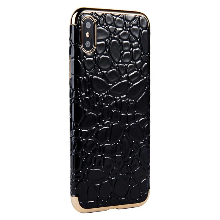 SULADA Crocodile Texture Leather Coated TPU Electroplated Mobile Shell for iPhone X (Ten) 5.8 inch - Black