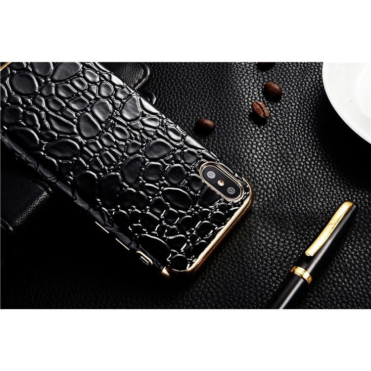 SULADA Crocodile Texture Leather Coated TPU Electroplated Mobile Shell for iPhone X (Ten) 5.8 inch - Black