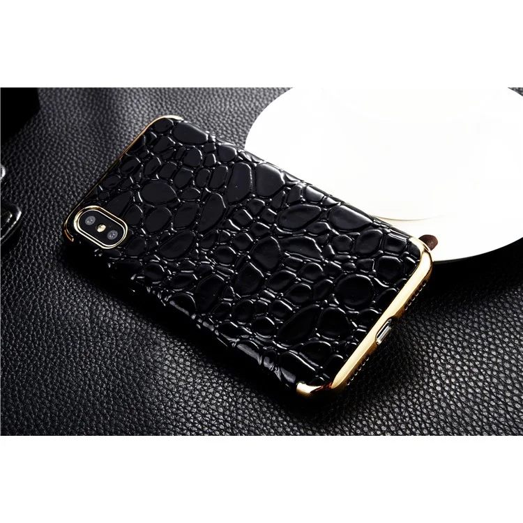 SULADA Crocodile Texture Leather Coated TPU Electroplated Mobile Shell for iPhone X (Ten) 5.8 inch - Black