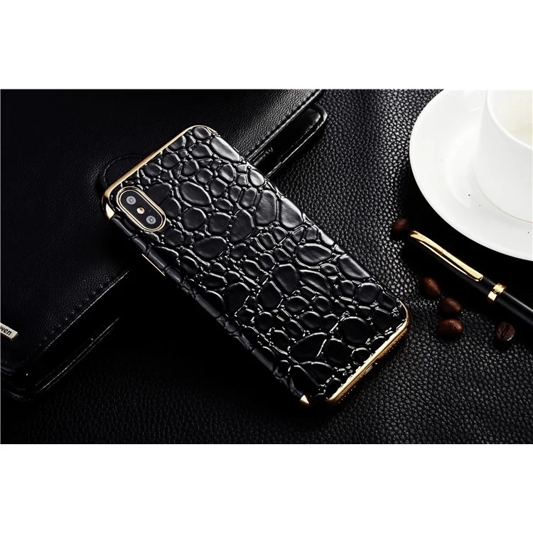 SULADA Crocodile Texture Leather Coated TPU Electroplated Mobile Shell for iPhone X (Ten) 5.8 inch - Black