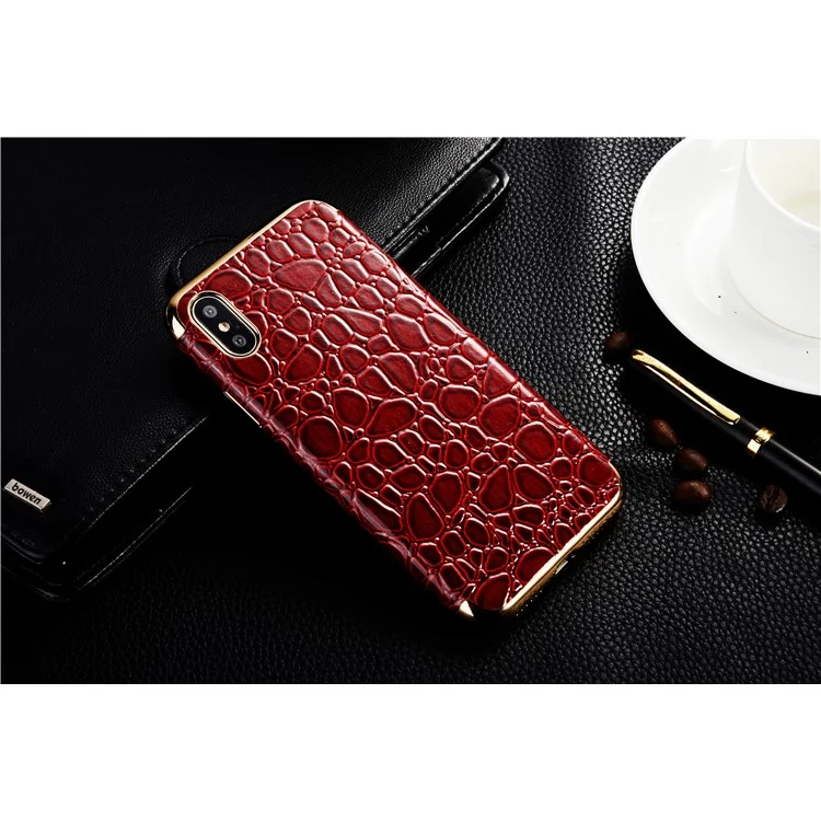 SULADA Crocodile Texture Leather Coated TPU Electroplated Mobile Shell for iPhone X (Ten) 5.8 inch - Black
