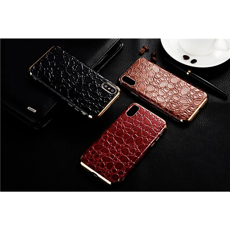 SULADA Crocodile Texture Leather Coated TPU Electroplated Mobile Shell for iPhone X (Ten) 5.8 inch - Black