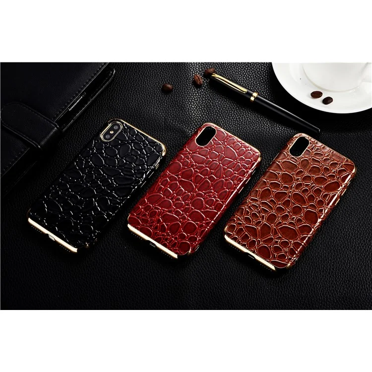SULADA Crocodile Texture Leather Coated TPU Electroplated Mobile Shell for iPhone X (Ten) 5.8 inch - Black