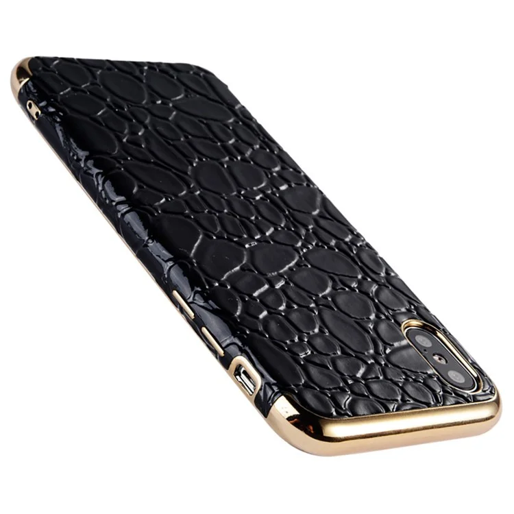 SULADA Crocodile Texture Leather Coated TPU Electroplated Mobile Shell for iPhone X (Ten) 5.8 inch - Black