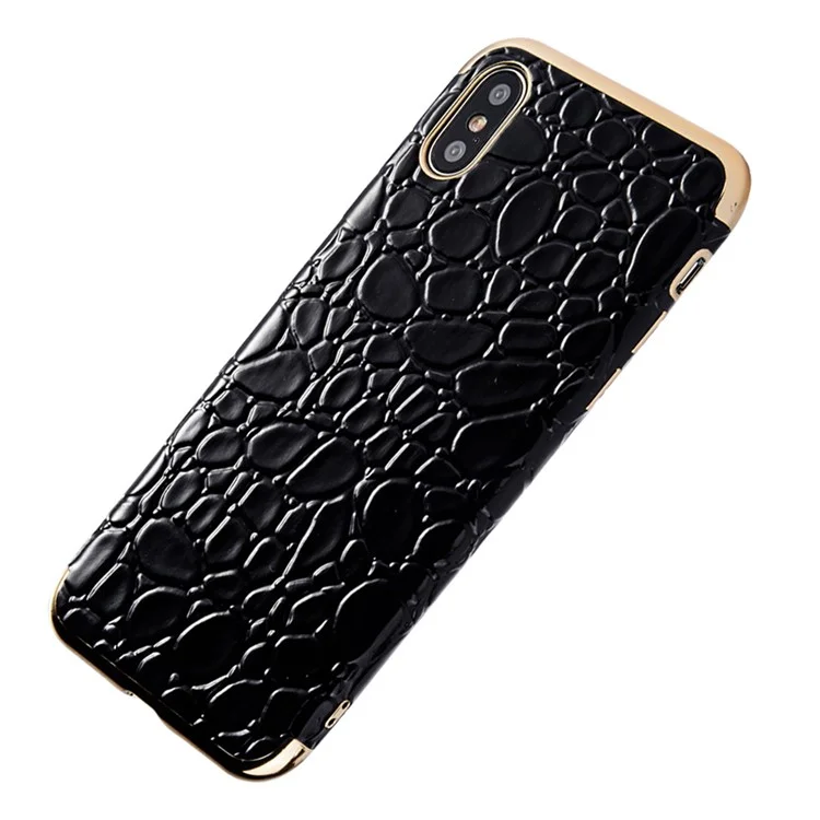 SULADA Crocodile Texture Leather Coated TPU Electroplated Mobile Shell for iPhone X (Ten) 5.8 inch - Black