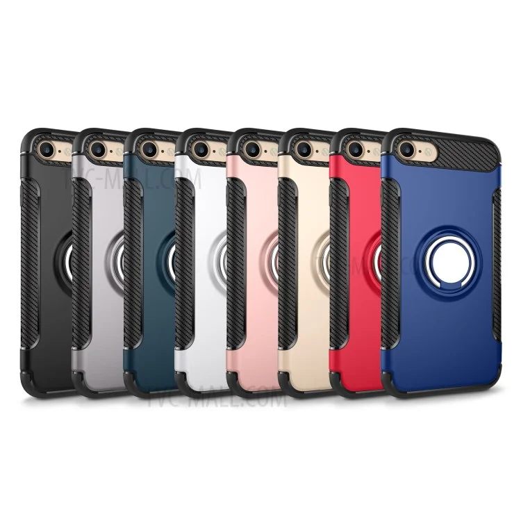 2-in-1 Magnetic Ring TPU PC Hybrid Phone Case with Kickstand for iPhone 8 / 7 4.7 inch - Black