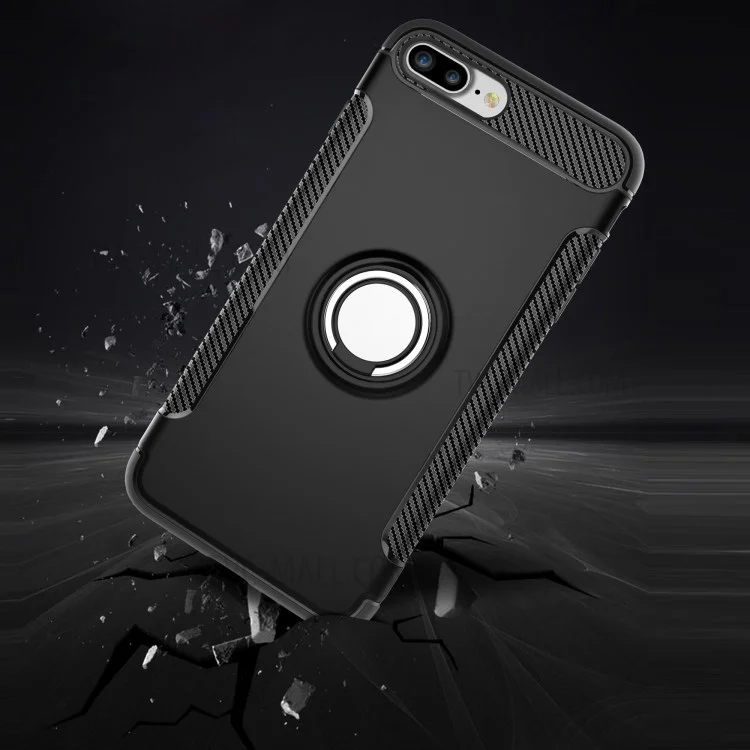 Portata ad Anello di Montaggio Per Auto Magnetica Kickstand TPU + PC Hybrid Case Per Iphone 8 Plus / 7 Più 5,5 Pollici - Nero