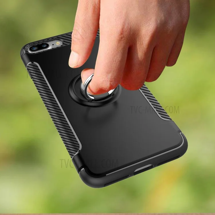 Portata ad Anello di Montaggio Per Auto Magnetica Kickstand TPU + PC Hybrid Case Per Iphone 8 Plus / 7 Più 5,5 Pollici - Nero