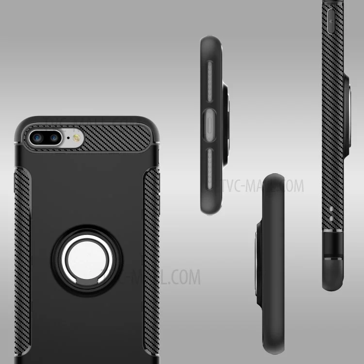 Portata ad Anello di Montaggio Per Auto Magnetica Kickstand TPU + PC Hybrid Case Per Iphone 8 Plus / 7 Più 5,5 Pollici - Nero