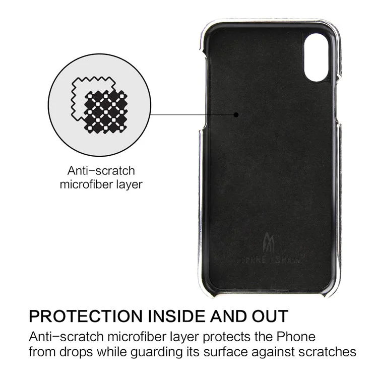 FIERRE SHANN Crocodile Texture Top-layer Cowhide Genuine Leather Coated PC Plated Case for iPhone X/10 - Black