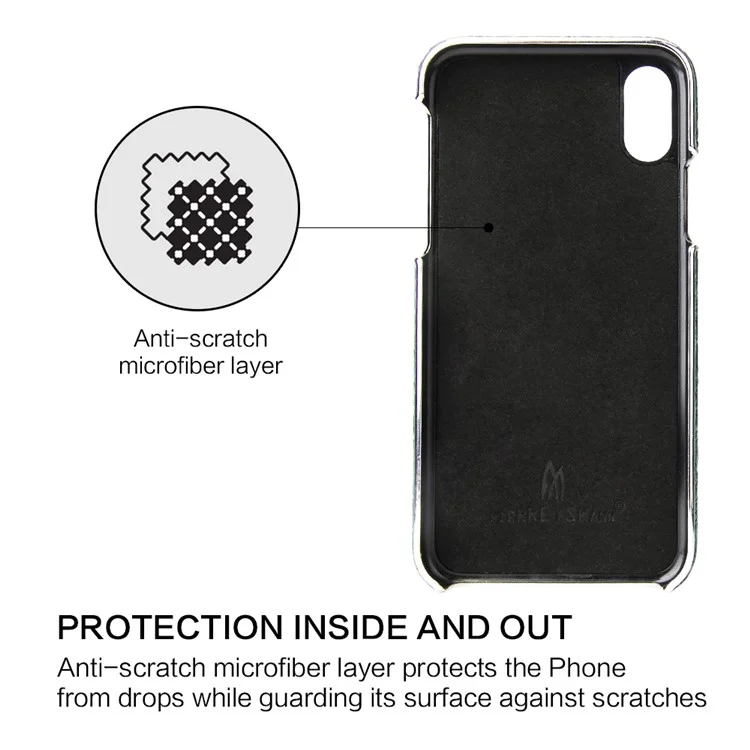 FIERRE SHANN Crocodile Texture Top-layer Cowhide Genuine Leather Coated PC Plated Case for iPhone X/10 - Black