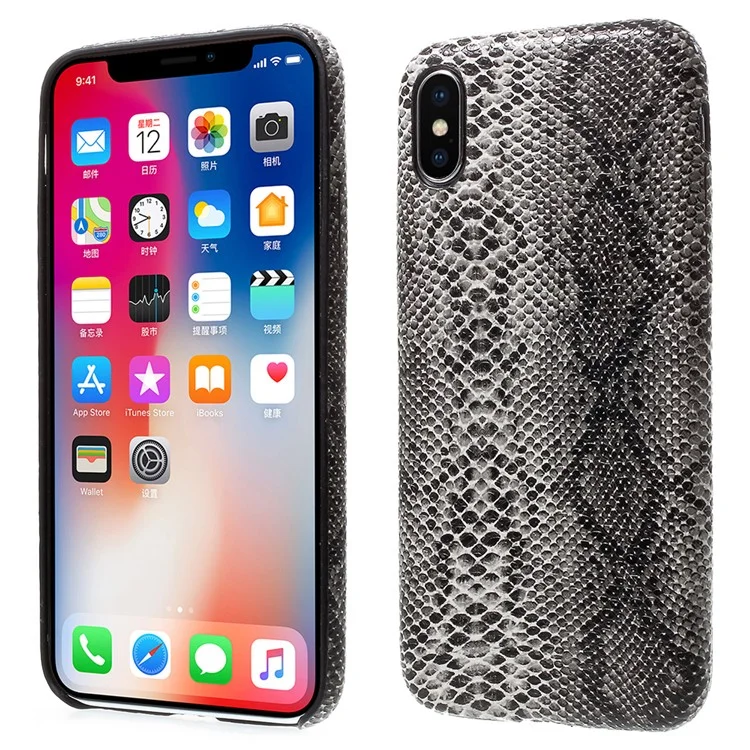 Snake Texture PU Leather Coated PC Hard Case Accessory for iPhone X(Ten) 5.8 Inch - Black