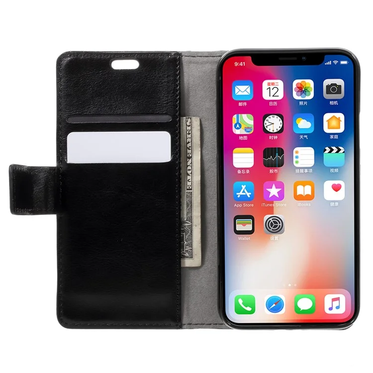 Patterned Wallet Stand Leather Phone Case for iPhone X (Ten) 5.8 Inch - Grey Fierce Wolf