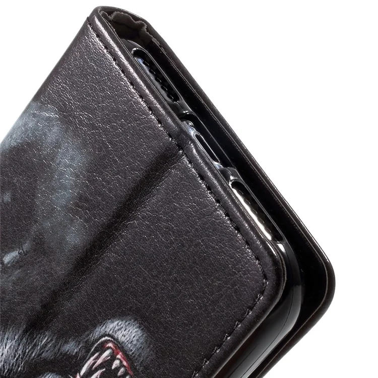Patterned Wallet Stand Leather Phone Case for iPhone X (Ten) 5.8 Inch - Grey Fierce Wolf
