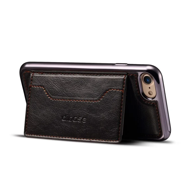 For iPhone 8 / 7 4.7 inch Leather Coated Plated TPU Kickstand Shell with Card Slot - Black