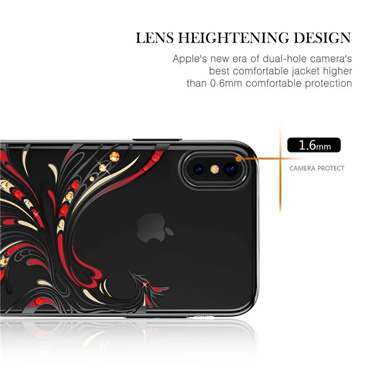 KAVARO Crystals Decor Electroplated Phoenix Pattern PC Hard Case for iPhone X 5.8 inch - Black