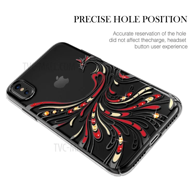 KAVARO Crystals Decor Electroplated Phoenix Pattern PC Hard Case for iPhone X 5.8 inch - Black