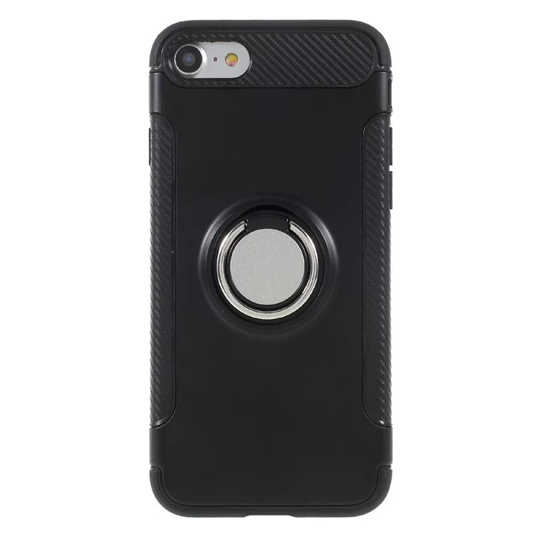 Hybrid PC TPU 360 Degree Rotating Ring Kickstand Cover for iPhone 8 / 7 4.7 inch - Black