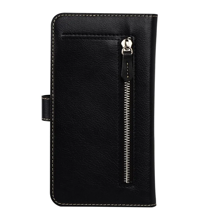WUW PU Leather Wallet Protective Case with Zipper Pocket for iPhone 8 Plus / 7 Plus 5.5 inch - Black