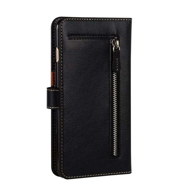 WUW PU Leather Wallet Protective Case with Zipper Pocket for iPhone 8 Plus / 7 Plus 5.5 inch - Black