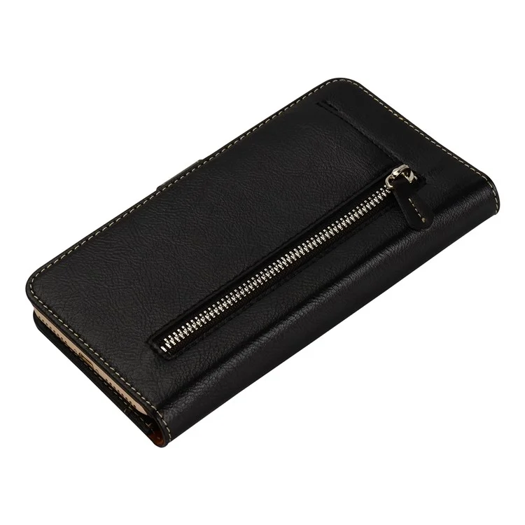 WUW PU Leather Wallet Protective Case with Zipper Pocket for iPhone 8 Plus / 7 Plus 5.5 inch - Black