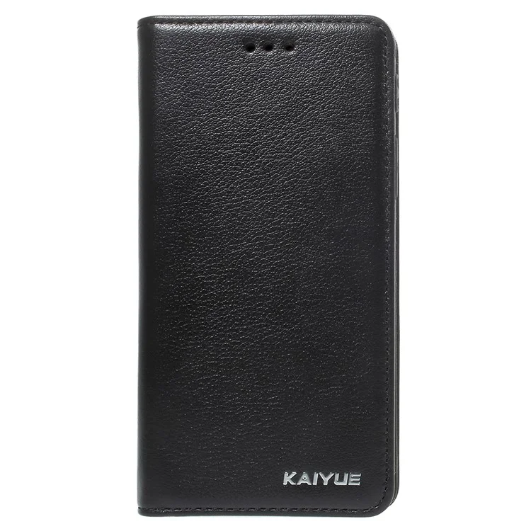 KAIYUE Magnetic Absorption Genuine Leather Card Holder Case for iPhone X (Ten) - Black