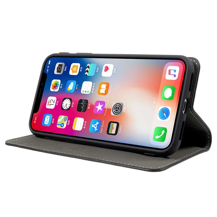 KAIYUE Magnetic Absorption Genuine Leather Card Holder Case for iPhone X (Ten) - Black