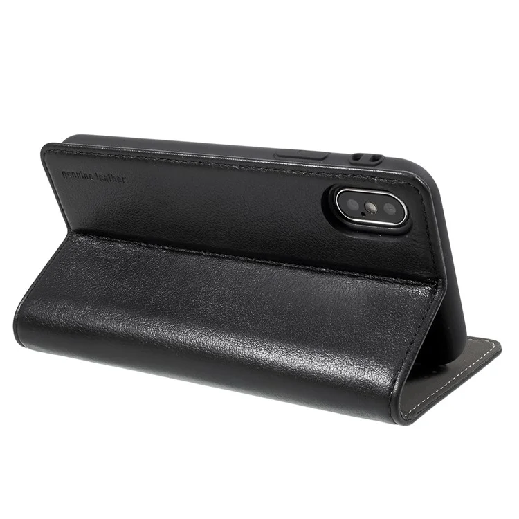 KAIYUE Magnetic Absorption Genuine Leather Card Holder Case for iPhone X (Ten) - Black