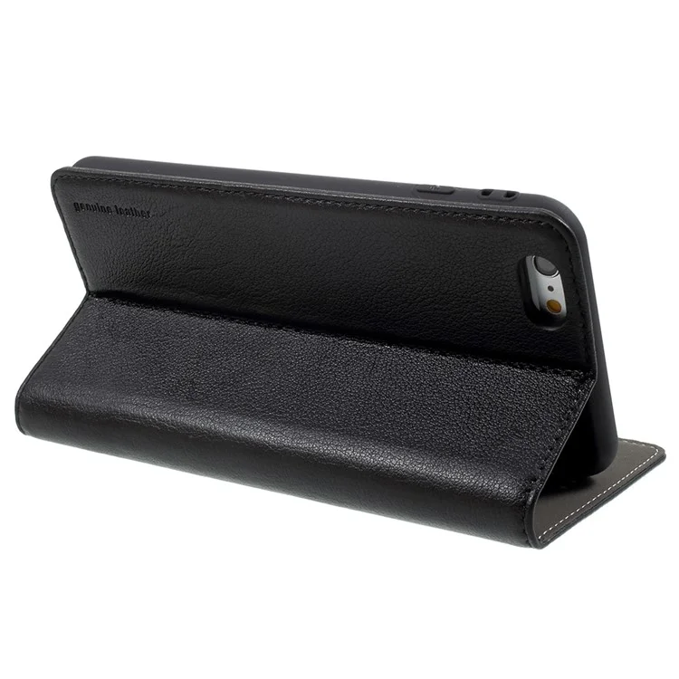 KAIYUE Magnetic Absorption Fine Series Genuine Leather Case with Card Holder for iPhone 6s / 6 4.7 inch - Black