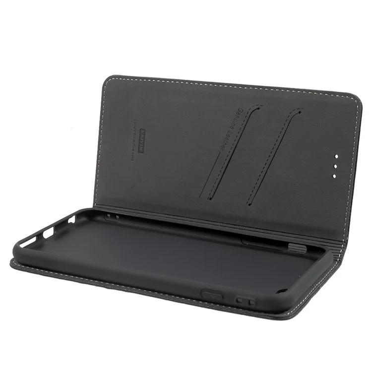 KAIYUE Magnetic Absorption Fine Series Genuine Leather Case with Card Holder for iPhone 6s / 6 4.7 inch - Black