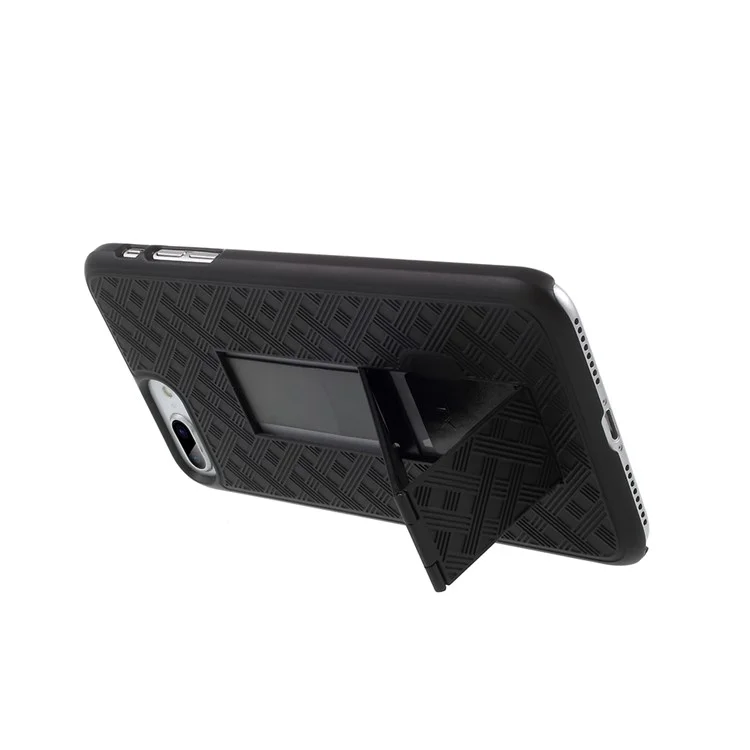 Grid Pattern Plastic Belt Clip Kickstand Holster Phone Case for iPhone 8 Plus / 7 Plus 5.5 inch - Black