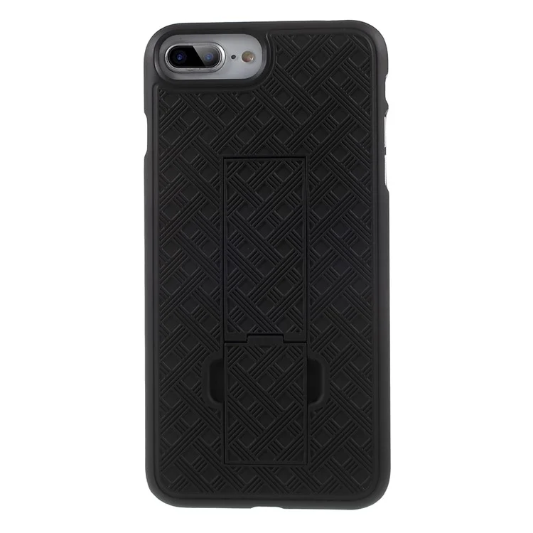 Grid Pattern Plastic Belt Clip Kickstand Holster Phone Case for iPhone 8 Plus / 7 Plus 5.5 inch - Black