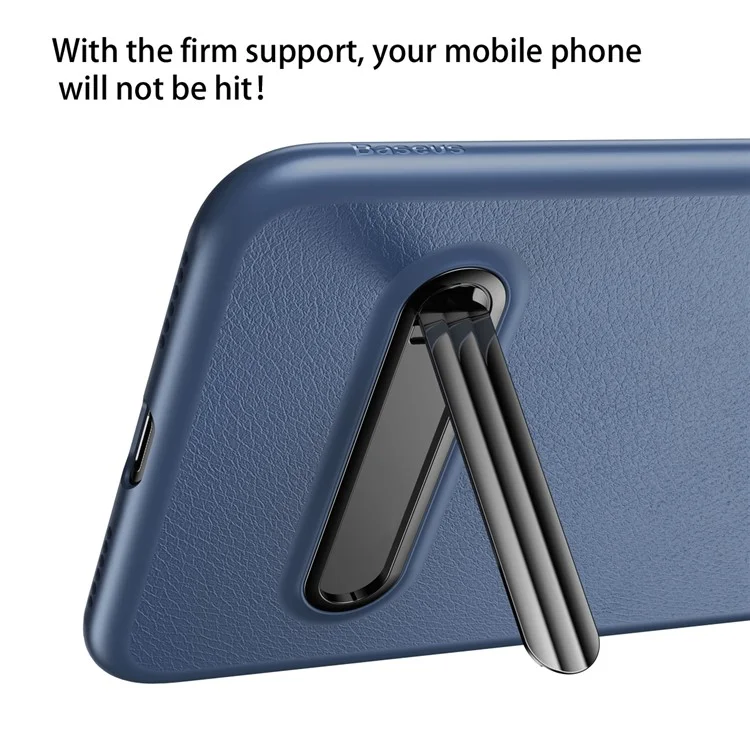 BASEUS Leather Coated Metal Kickstand TPU Back Casing for iPhone 8 / 7 4.7 inch - Dark Blue