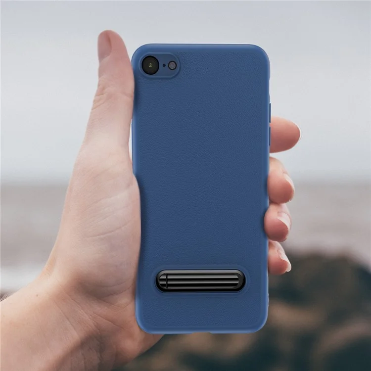 BASEUS Leather Coated Metal Kickstand TPU Back Casing for iPhone 8 / 7 4.7 inch - Dark Blue