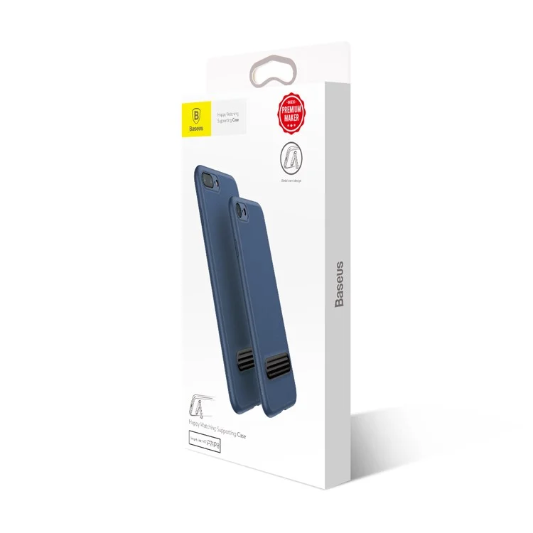 BASEUS Leather Coated Metal Kickstand TPU Back Casing for iPhone 8 / 7 4.7 inch - Dark Blue