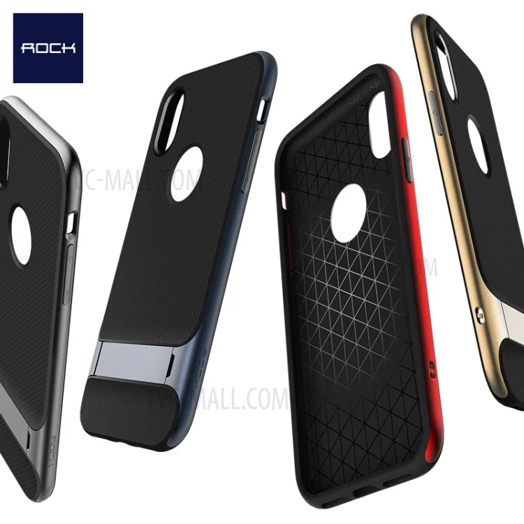 ROCK Royce Series for iPhone X/10 5.8 inch PC + TPU Hybrid Case with Kickstand - Grey