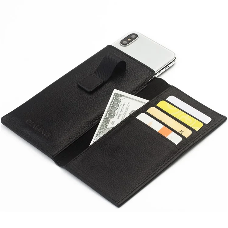 QIALINO Cowhide Leather Pouch Wallet Phone Case for iPhone X - Black