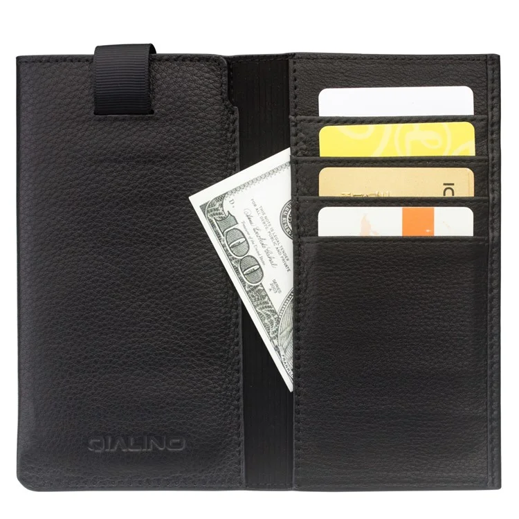 QIALINO Cowhide Leather Pouch Wallet Phone Case for iPhone X - Black