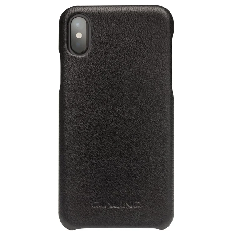 QIALINO Cowhide Leather Coated PC Back Casing for iPhone X / XS 5.8 inch Hard Phone Accessory - Black