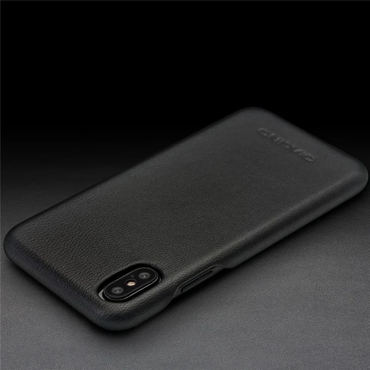 QIALINO Cowhide Leather Coated PC Back Casing for iPhone X / XS 5.8 inch Hard Phone Accessory - Black