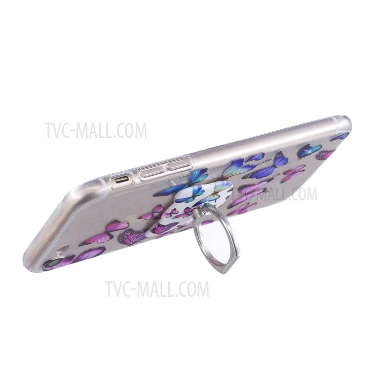 Pattern Printing Embossed TPU Case with Finger Grip Stand for iPhone 8 Plus / 7 Plus - Colorized Butterflies