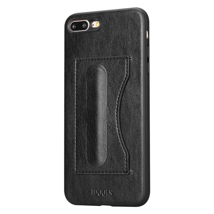 IDOOLS PU Leather Coated TPU Kickstand Phone Case with Card Slot for iPhone 8 Plus/7 Plus - Black