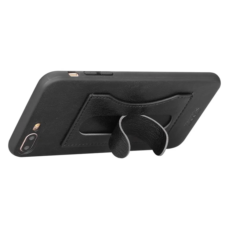 IDOOLS PU Leather Coated TPU Kickstand Phone Case with Card Slot for iPhone 8 Plus/7 Plus - Black