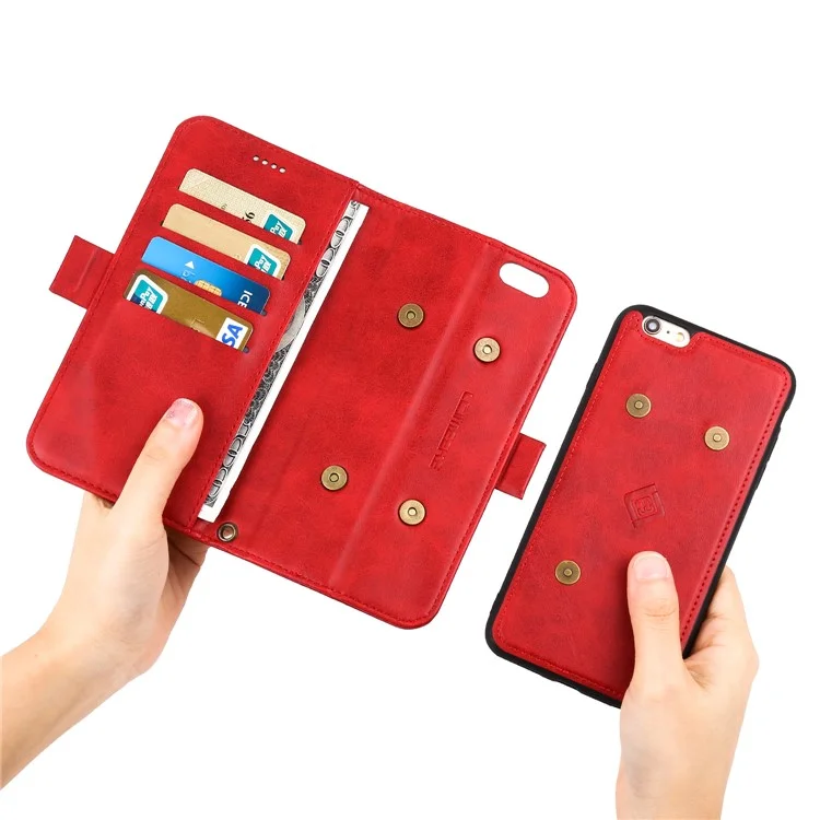 LC.IMEEKE Detachable 2-in-1 PU Leather Wallet Cover + TPU Back Cover with Stand for iPhone 6s Plus/6 Plus 5.5 inch - Red