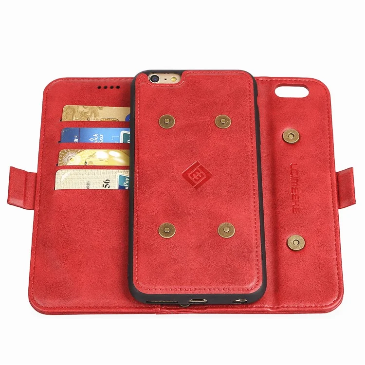LC.IMEEKE Detachable 2-in-1 PU Leather Wallet Cover + TPU Back Cover with Stand for iPhone 6s Plus/6 Plus 5.5 inch - Red
